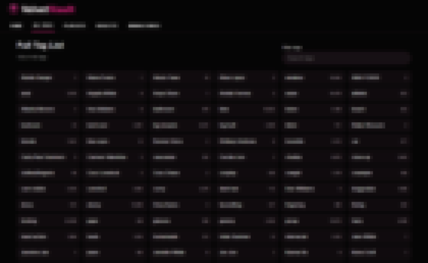 Blurred VelvetVault all tags interface